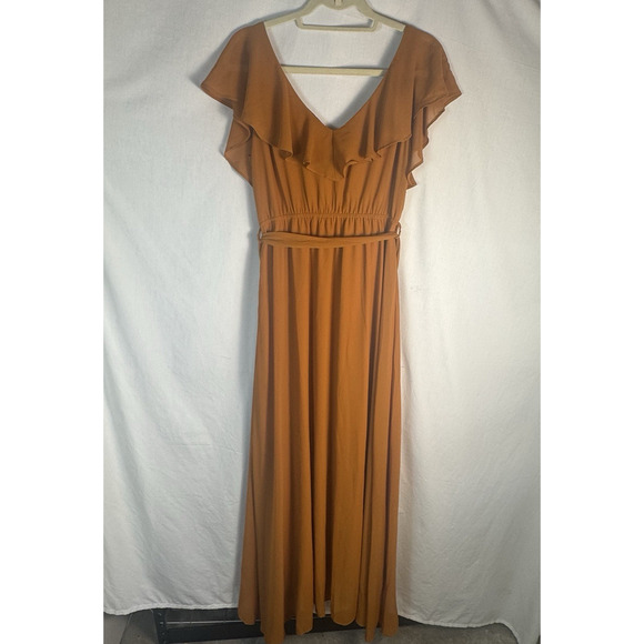 Baltic Born NWT Women's Size M Amber Brown Katya Ruffle Maxi Dress Short Sleeve - Picture 8 of 10
